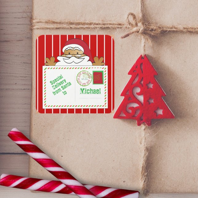 Ethnic Santa Claus North Pole Special Delivery Fun Square Sticker (Creator Uploaded)