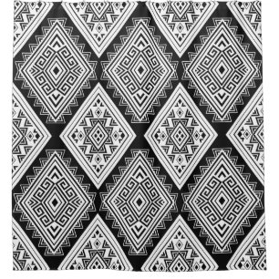 Ethnic Seamless Geometric Pattern Black and White Shower Curtain