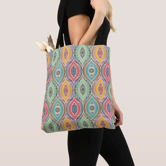 Ethnic Seamless Pattern Native Indian Floral Tote Bag (Close Up)