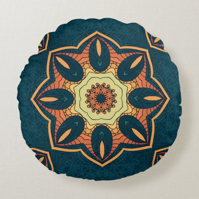 Ethnic seamless pattern with mandala. illustration round cushion (Front)