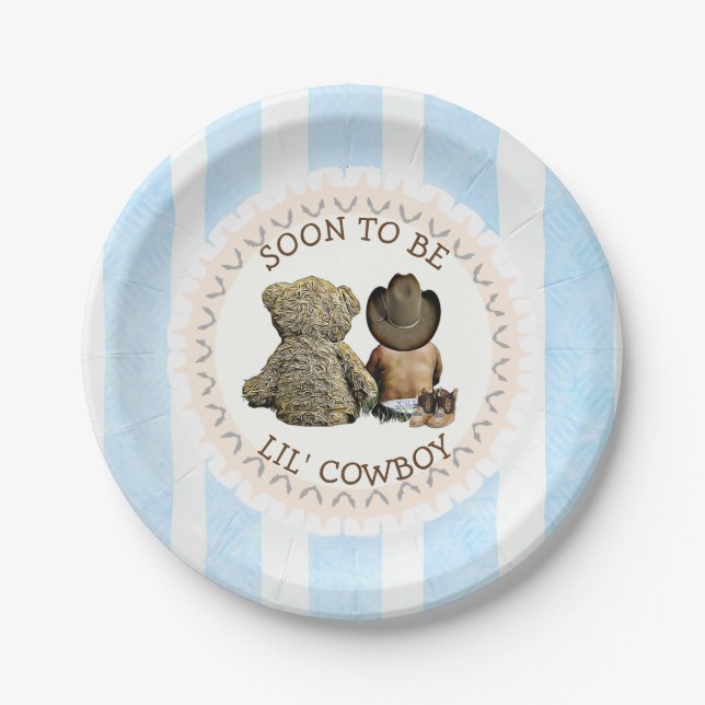 Ethnic Soon to be Lil' Cowboy Baby Shower Paper Paper Plate (Front)
