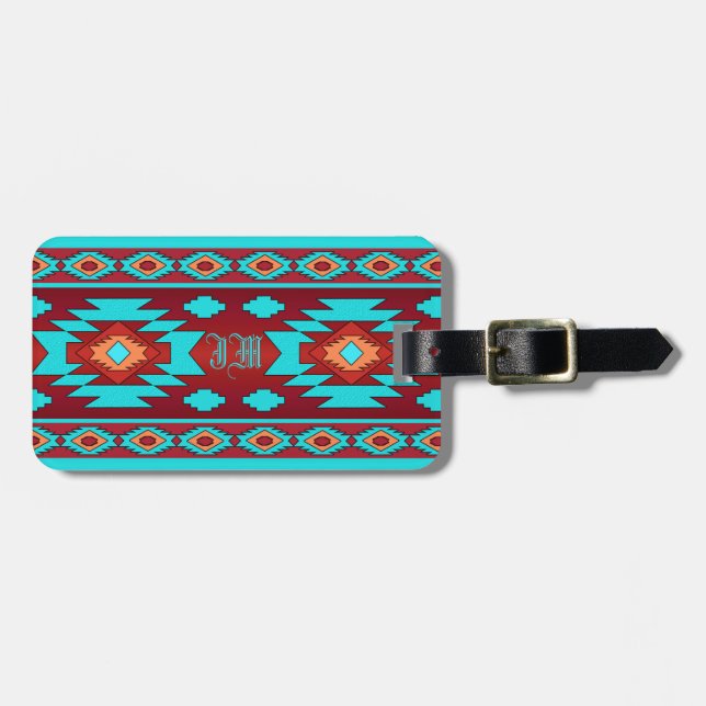 Ethnic southwestern geometric aztec pattern. luggage tag (Front Horizontal)