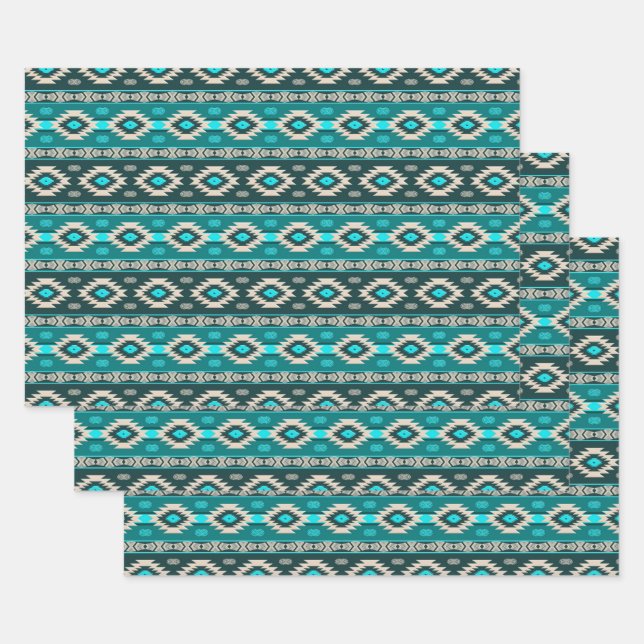 Ethnic Southwestern  Geometric Pattern Wrapping Paper Sheet (Set)