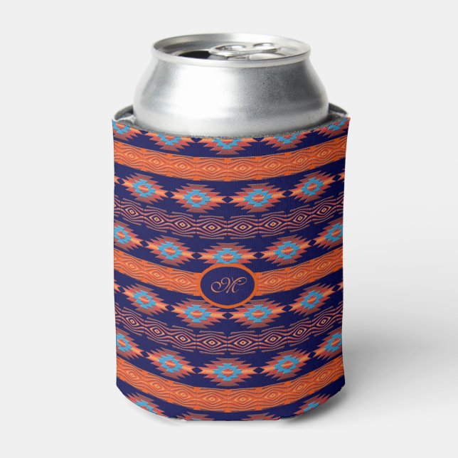 ethnic southwestrn aztec pattern.monogram. can cooler (Can Front)