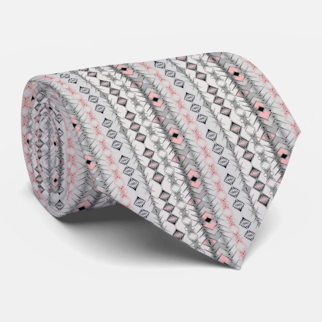 ethnic striped grey pink Mexican Oriental stylish Tie (Rolled)