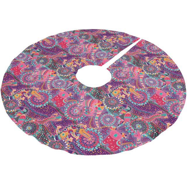 Ethnic Style Animal Pattern | Monogram 2 Brushed Polyester Tree Skirt (Angled)