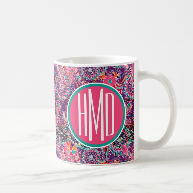 Ethnic Style Animal Pattern | Monogram Coffee Mug (Right)