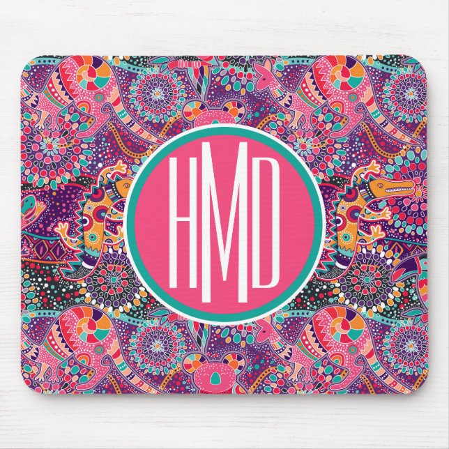 Ethnic Style Animal Pattern | Monogram Mouse Mat (Front)