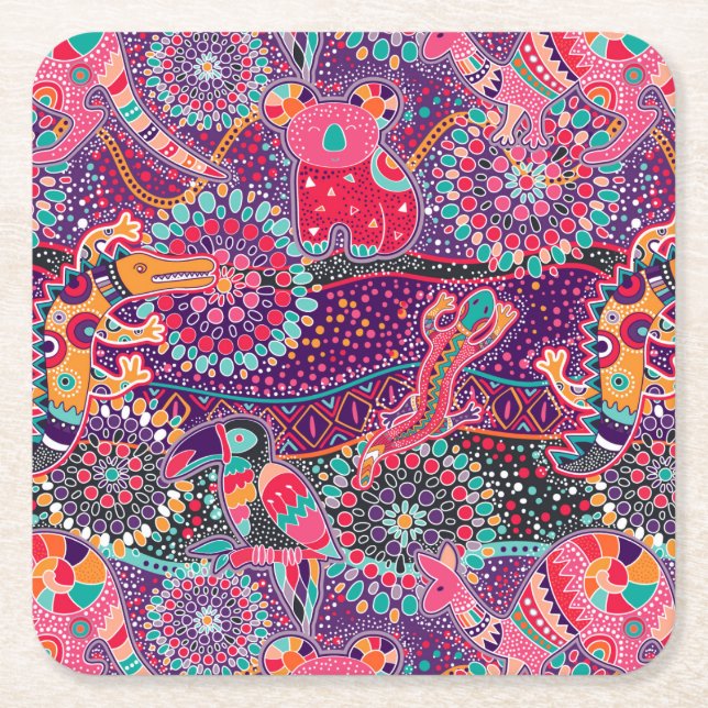 Ethnic Style Animal Pattern Square Paper Coaster (Front)