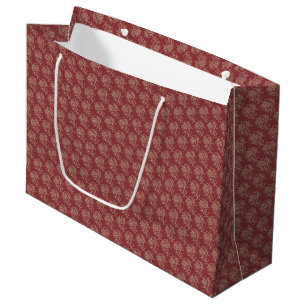 Ethnic Style Floral Mini-print Beige on Maroon Large Gift Bag