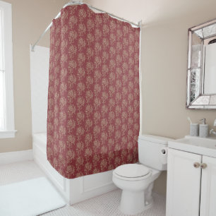 Ethnic Style Floral Mini-print Beige on Maroon Shower Curtain