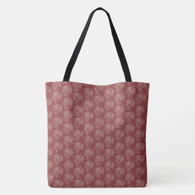 Ethnic Style Floral Mini-print Beige on Maroon Tote Bag (Back)