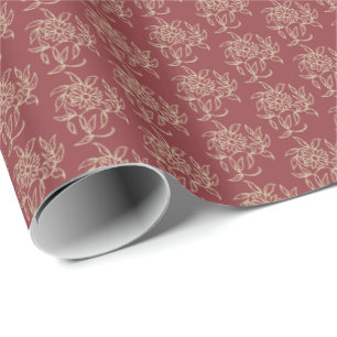 Ethnic Style Floral Mini-print Beige on Maroon Wrapping Paper
