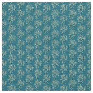 Ethnic Style Floral Mini-print Beige on Teal Fabric