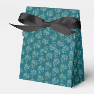 Ethnic Style Floral Mini-print Beige on Teal Favour Box