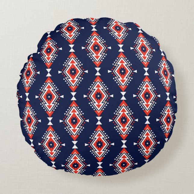 Ethnic style, geometric seamless pattern. round cushion (Front)