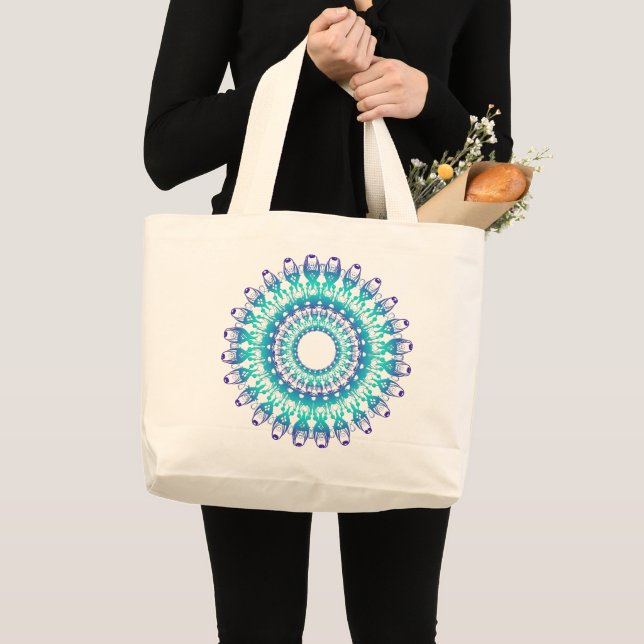 ethnic teal mandala. large tote bag (Front (Product))