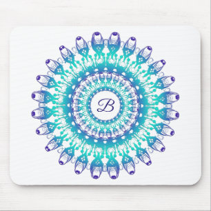 Ethnic teal mandala. monogram. mouse mat