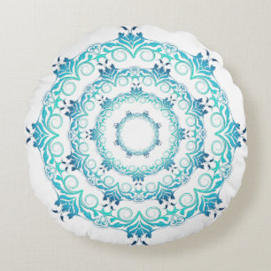 ethnic teal mandala. round cushion