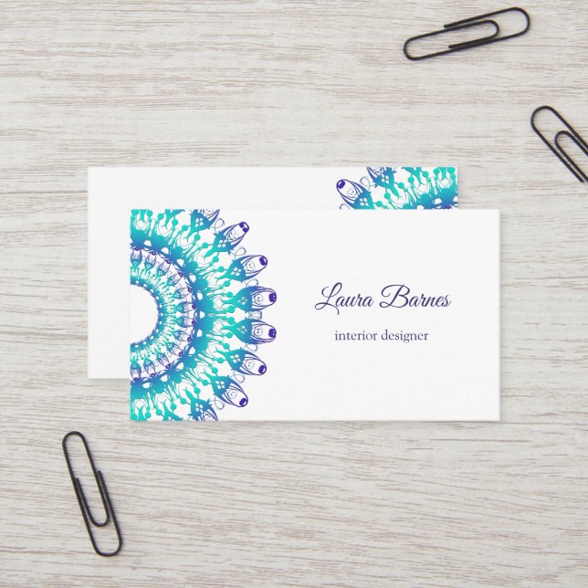ethnic teal mandala. Text. Business Card (Front/Back In Situ)