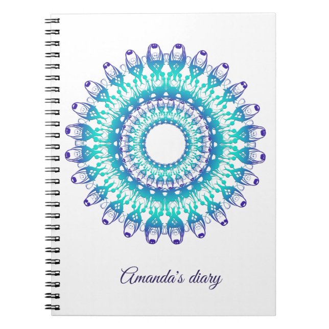 ethnic teal mandala. Text. Notebook (Front)
