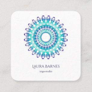 ethnic teal mandala. Text. Square Business Card