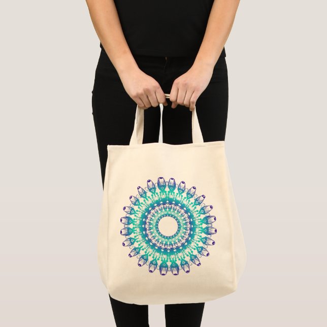 ethnic teal mandala. tote bag (Front (Product))