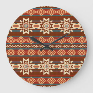 Ethnic Textile Stars: Abstract Pattern. Large Clock