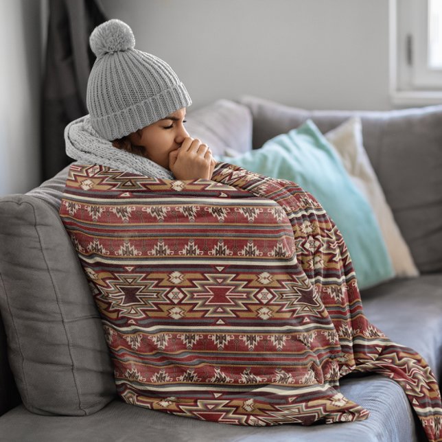 Ethnic Textile Texture Tribal Aztec Native America Fleece Blanket (Creator Uploaded)