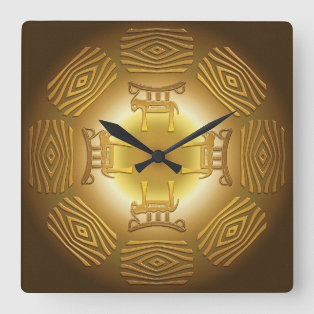 Ethnic tribal african pattern square wall clock (Front)