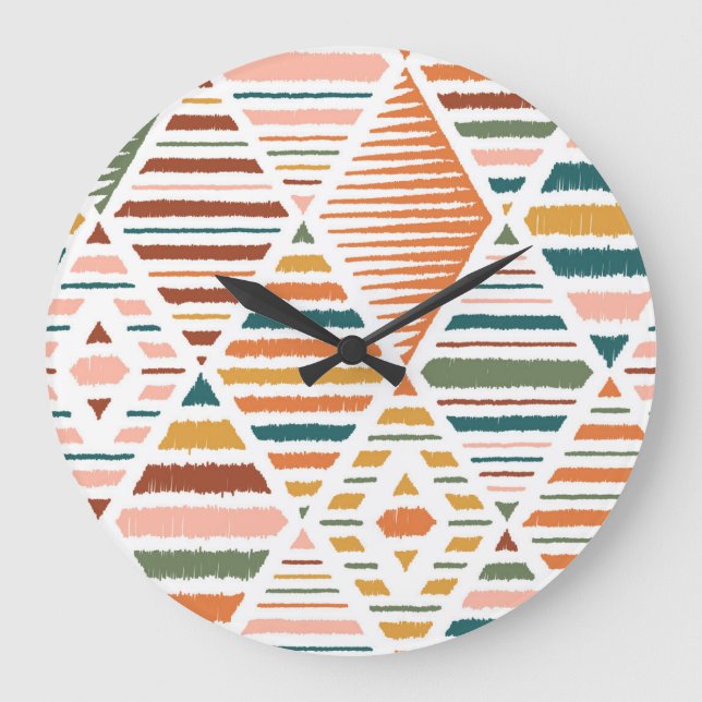 Ethnic Tribal Argyle Seamless Pattern Large Clock (Front)