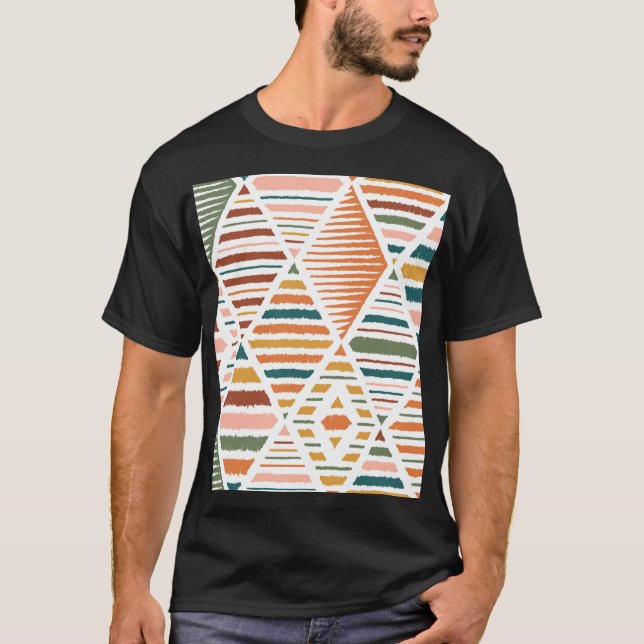 Ethnic Tribal Argyle Seamless Pattern T-Shirt (Front)