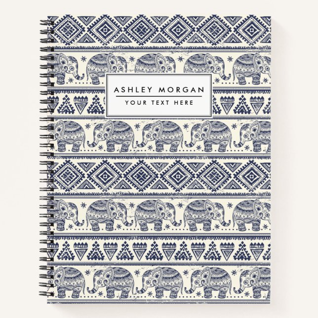 Ethnic Tribal Aztec Elephant Pattern Notebook (Front)