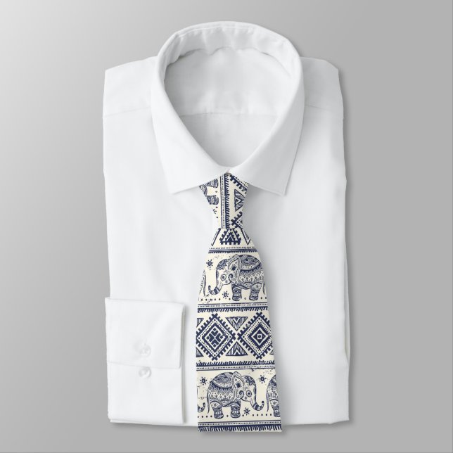 Ethnic Tribal Aztec Elephant Pattern Tie (Tied)