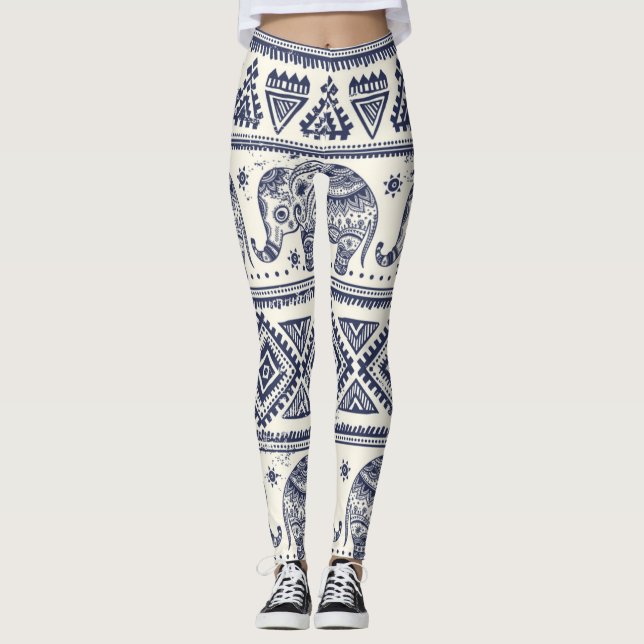 Ethnic Tribal Elephant Leggings & Yoga Pants (Front)