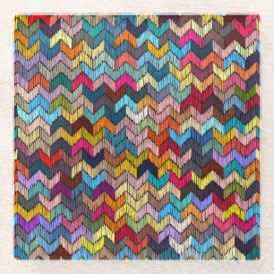 Ethnic Tribal Embroidered Geometric Glass Coaster