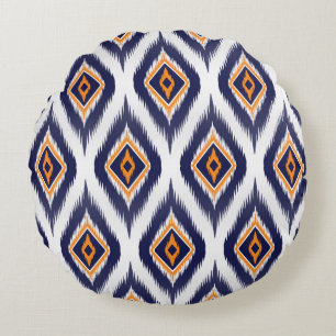 Ethnic Tribal Motif: Ikat Pattern. Round Cushion