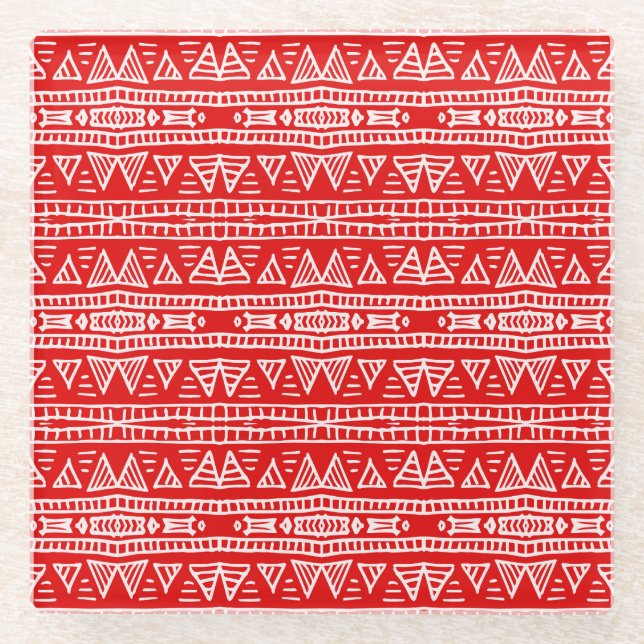 Ethnic Tribal Motifs Striped Pattern Glass Coaster (Front)