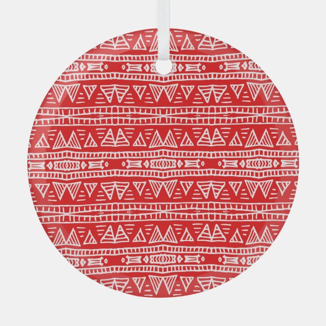 Ethnic Tribal Motifs Striped Pattern Glass Tree Decoration (Front)