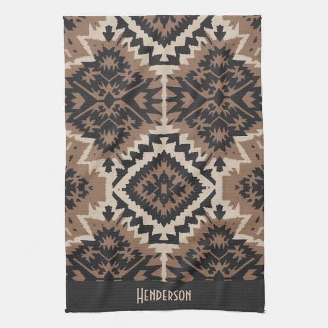 Ethnic Tribal Mudcloth Black & Tan Tea Towel (Vertical)
