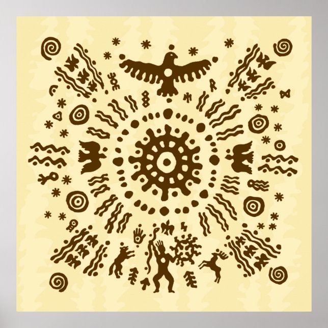 Ethnic tribal native prehistoric eagle solar symbo poster (Front)
