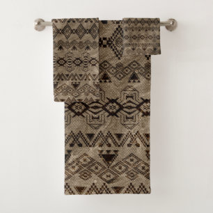 Ethnic Tribal  Pattern on canvas Bath Towel Set