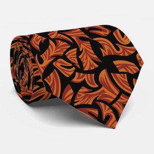 Ethnic Tribal Pattern Orange Brown Black Neck Tie