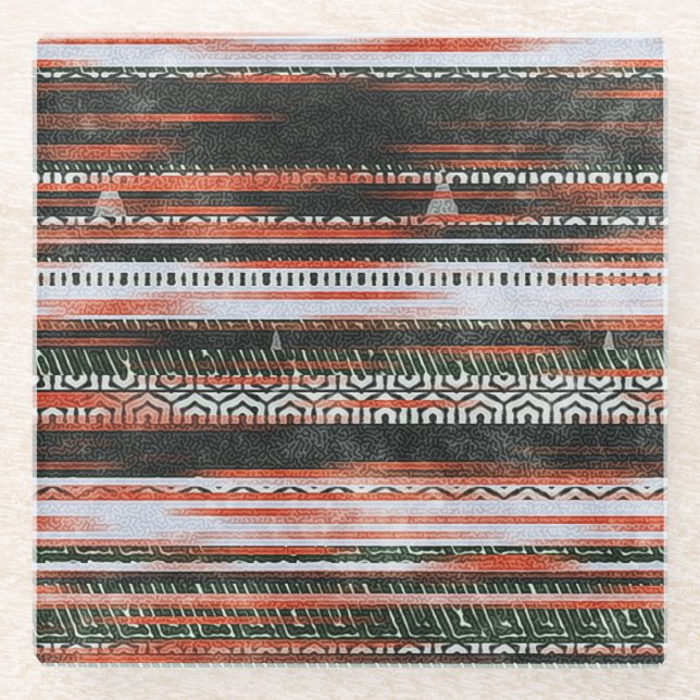 Ethnic tribal stripes: rug design. glass coaster (Front)