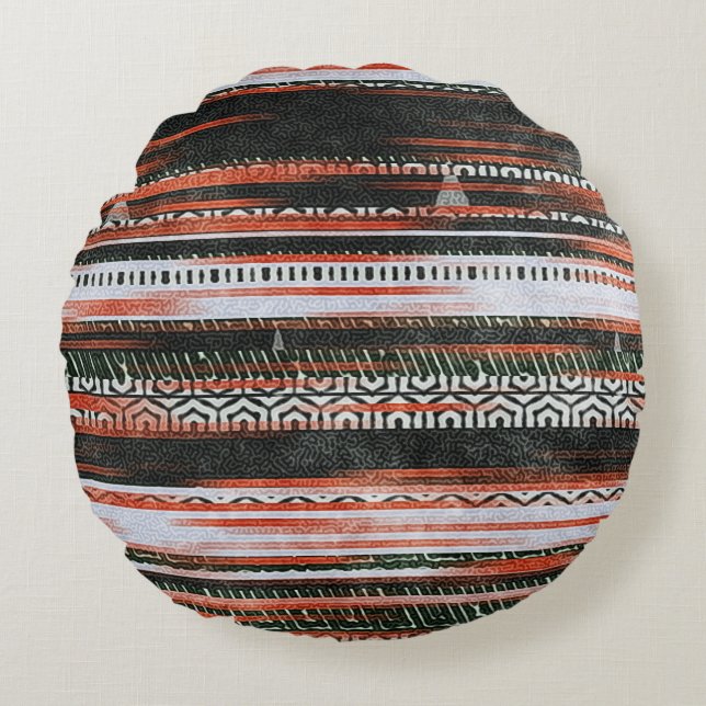 Ethnic tribal stripes: rug design. round cushion (Front)