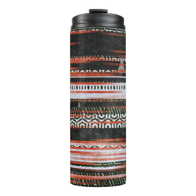 Ethnic tribal stripes: rug design. thermal tumbler (Front)