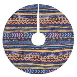 Ethnic Tribal Watercolor Dark Pattern Brushed Polyester Tree Skirt