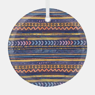 Ethnic Tribal Watercolor Dark Pattern Glass Tree Decoration
