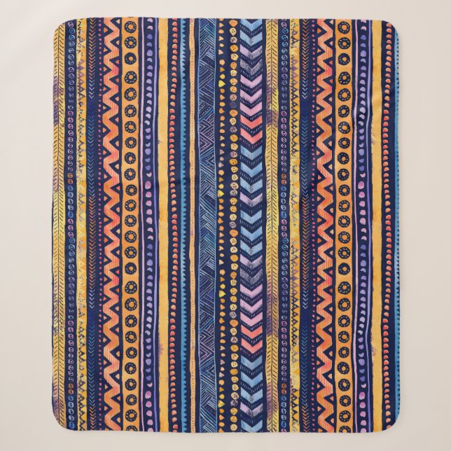 Ethnic Tribal Watercolor Dark Pattern Sherpa Blanket (Front)