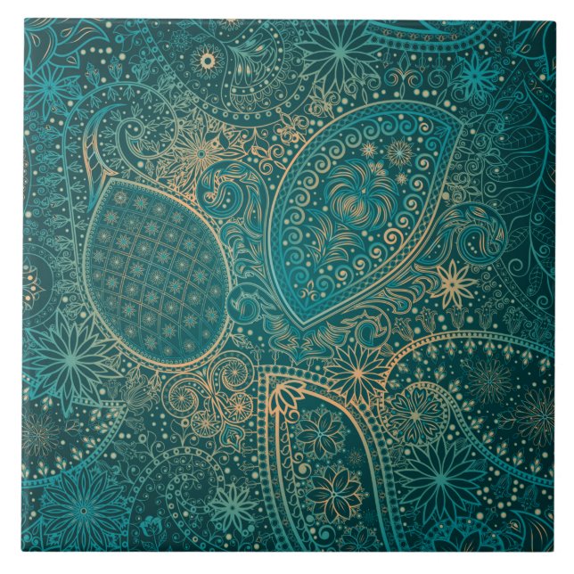 Ethnic turquoise Ceramic Tile (Front)